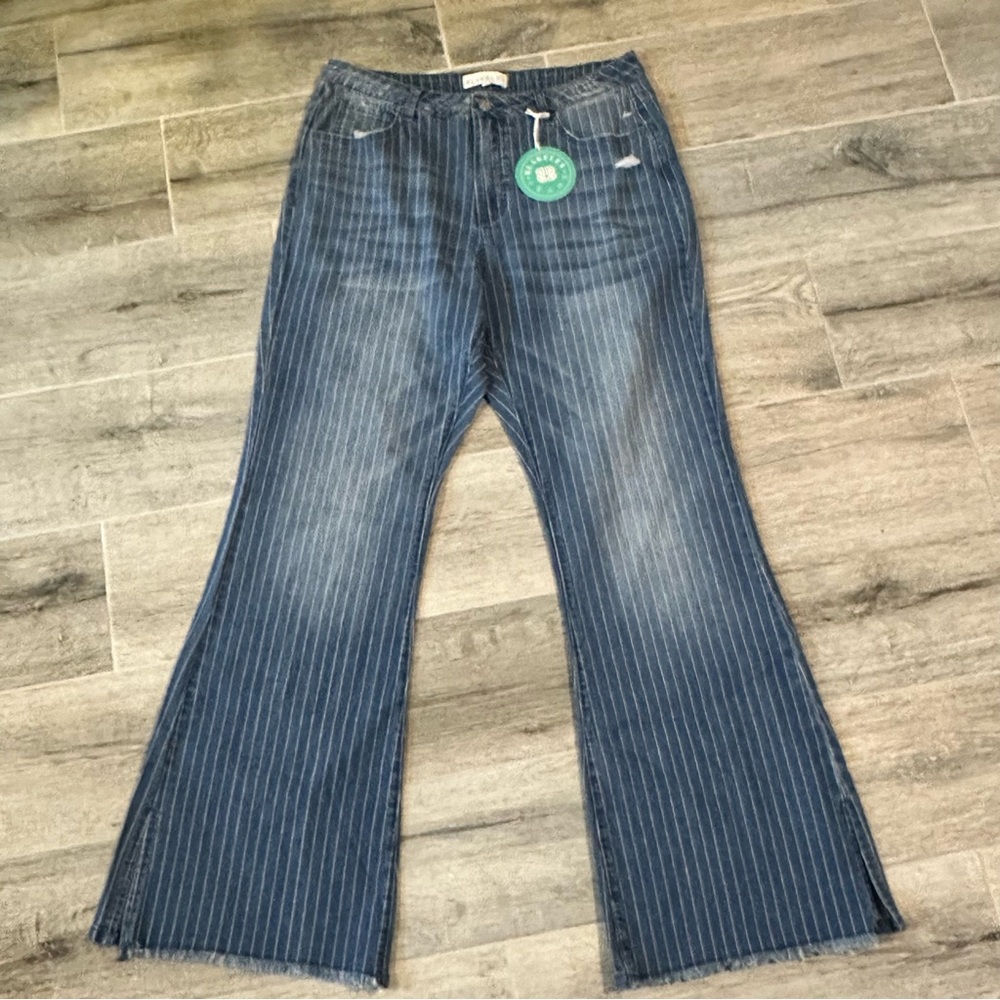 Blakeley NWT blue/white Vertical Striped Denim Pants Wide Leg Flair Size 9